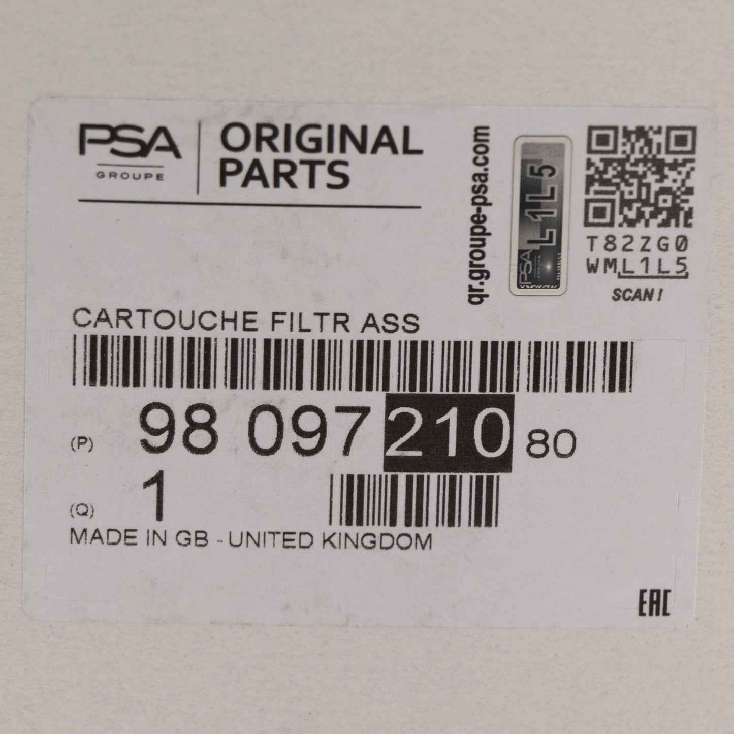 Filtr paliwa OE PSA9809721080