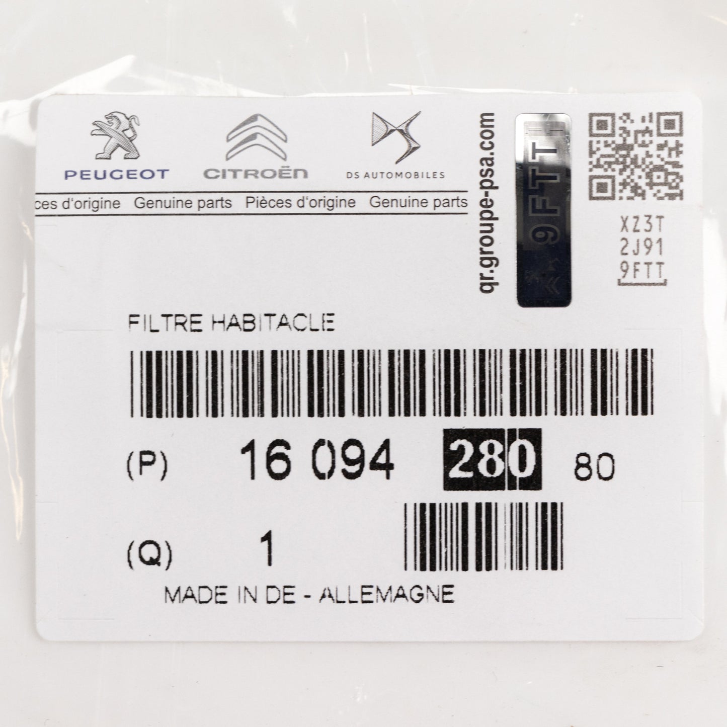 Filtr kabinowy PSA OE 1609428080 Zestaw