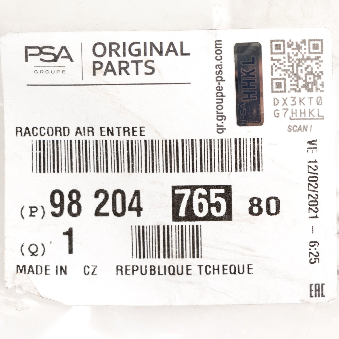 Wąż powietrza doładowującego PSA OE 9820476580