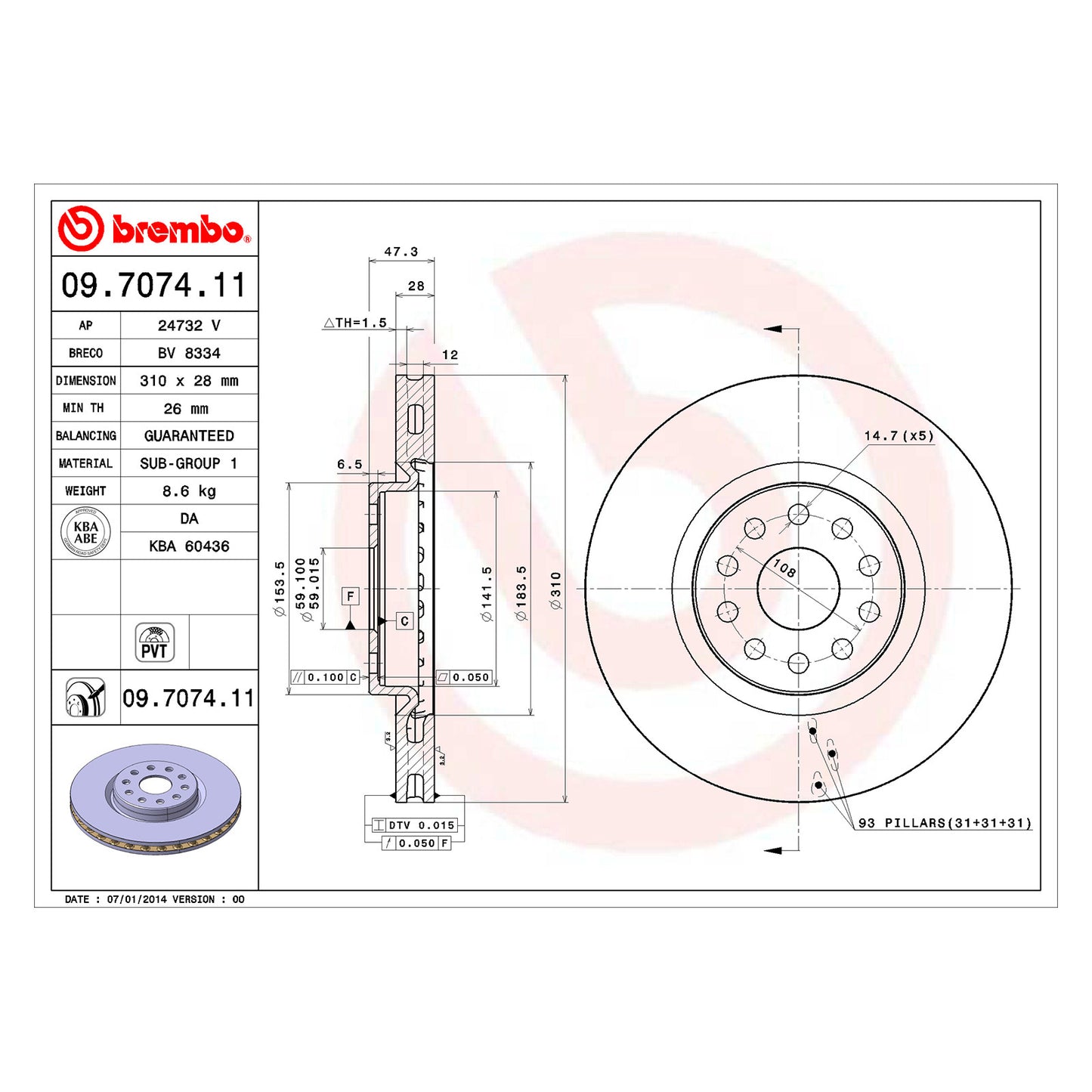 Tarcze hamulcowe wentylowane powlekane Brembo 310 Ø
