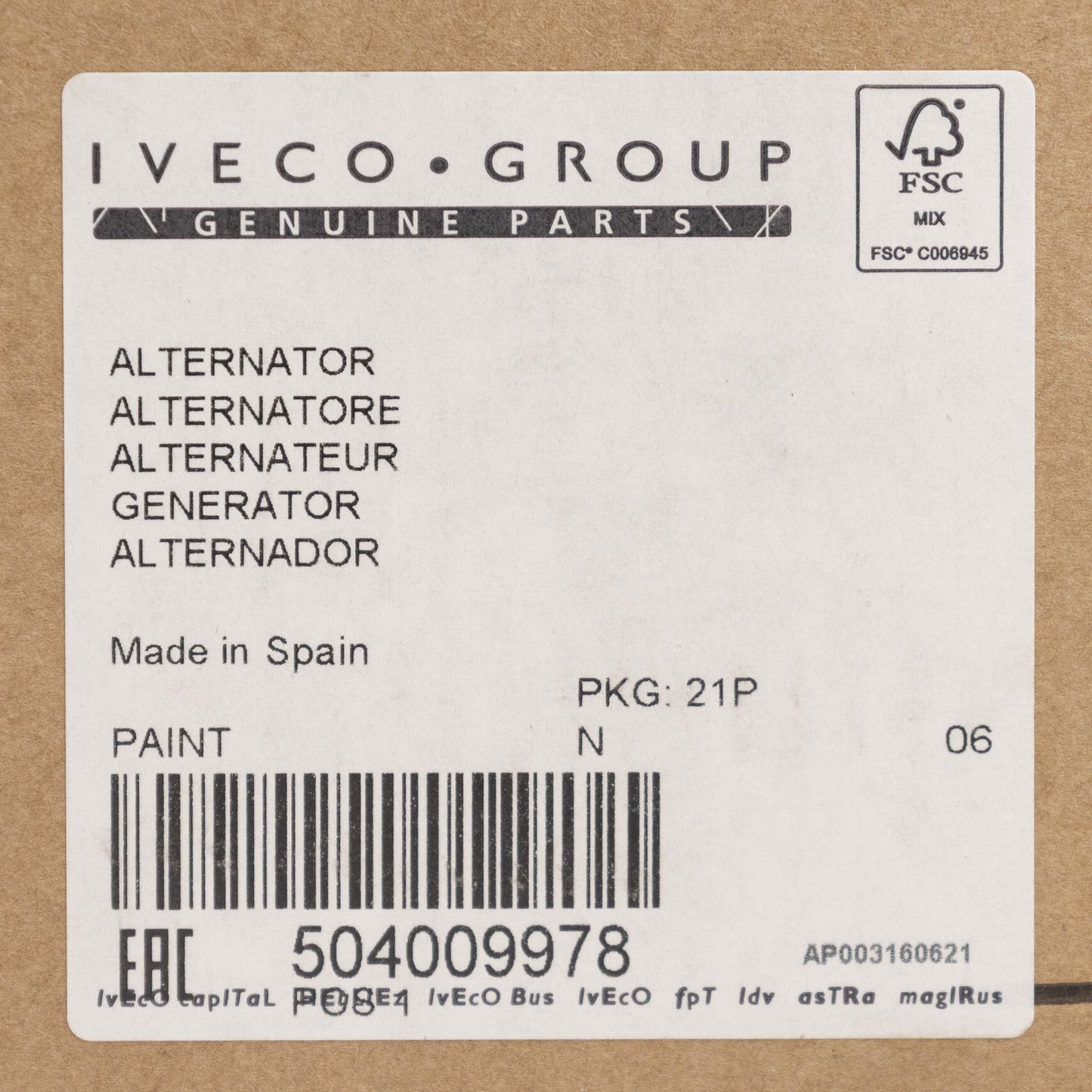 Alternator Iveco OE504009978