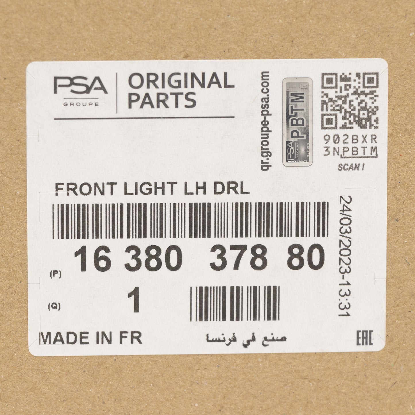 Reflektor przedni PSA OE 1638037880