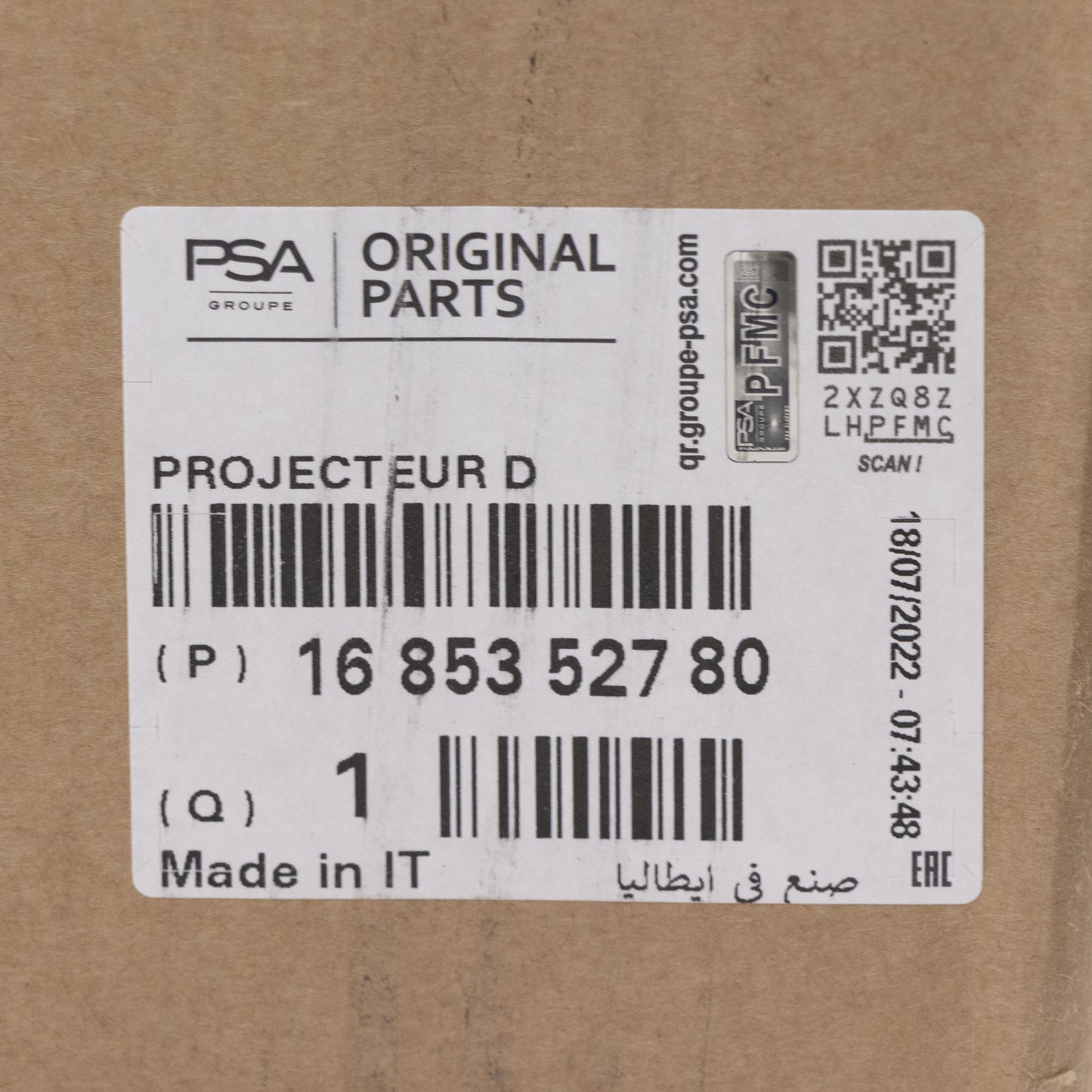 Reflektor przedni prawy PSA OE 9810805880