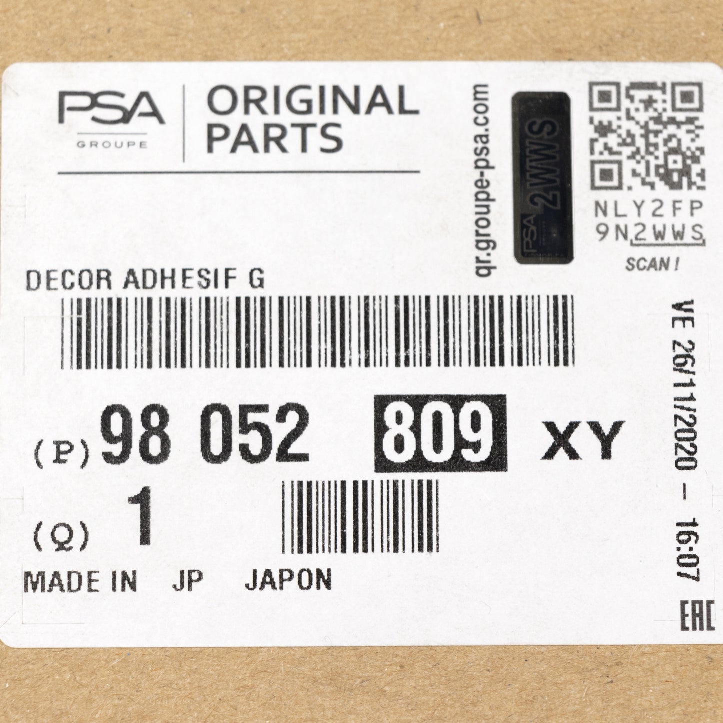 Listwa ozdobna słupka A po lewej stronie PSA OE 98052809XY
