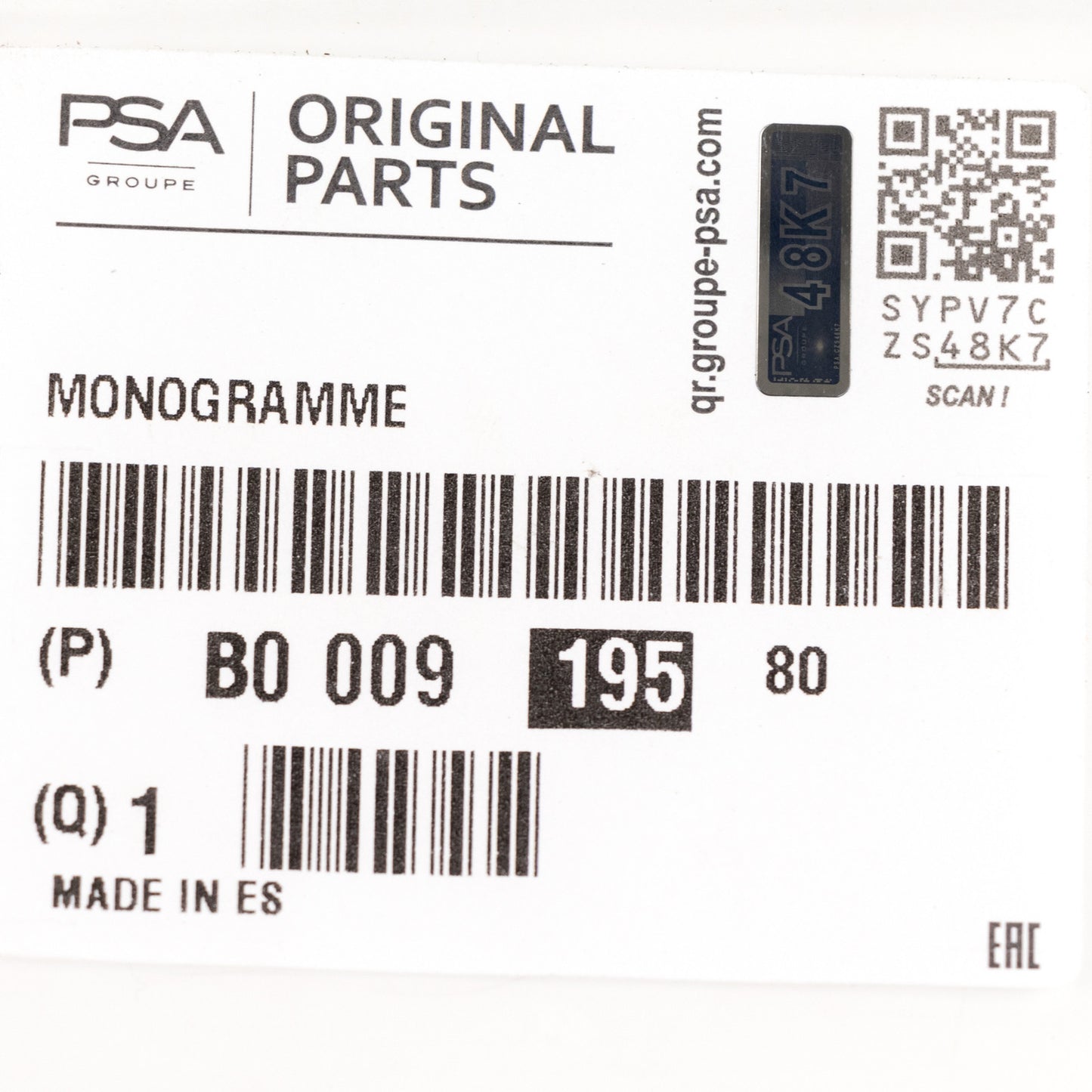 Napis „108” PSA OE B000919580