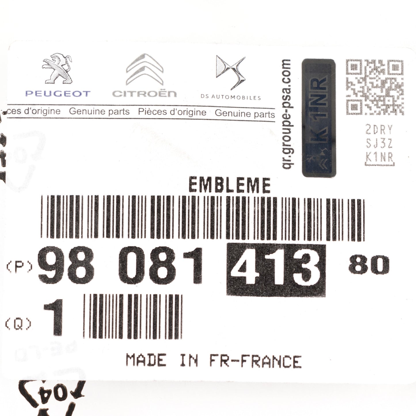 Emblemat na maskę silnika PSA OE 9808141380