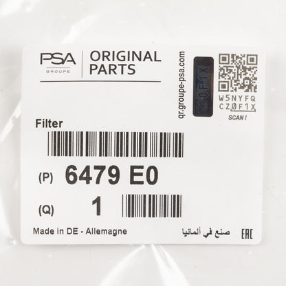 Filtr powietrza wnętrza Filtr przeciwpyłkowy Oryginalny PSA 6479E0