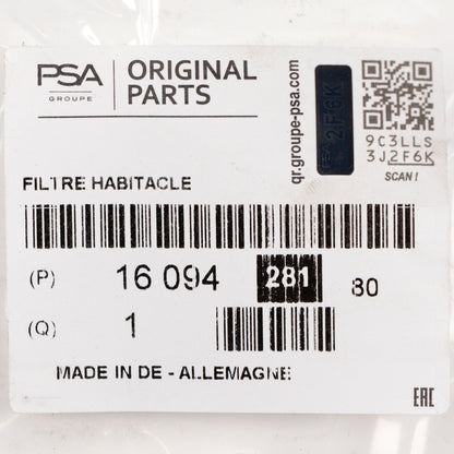 Filtr kabinowy z węglem aktywnym PSA OE 1609428180
