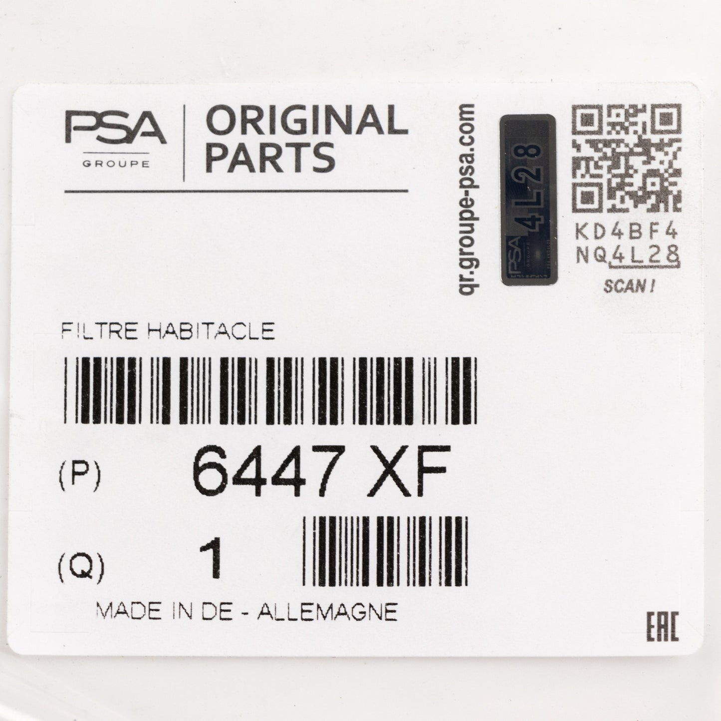 Filtr kabinowy OE PSA 6447XF