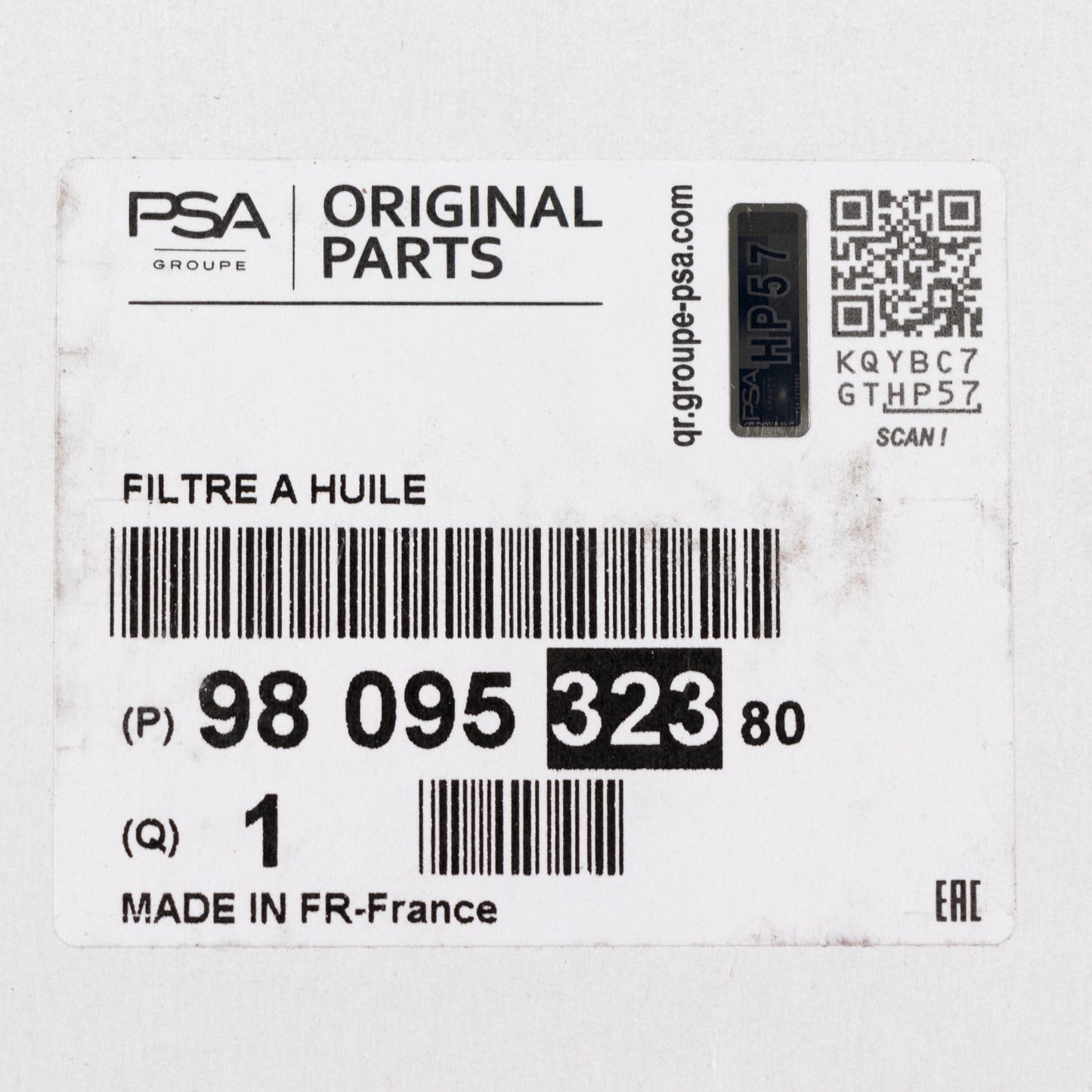 Filtr oleju Wkład filtra oleju Oryginalny PSA 9809532380