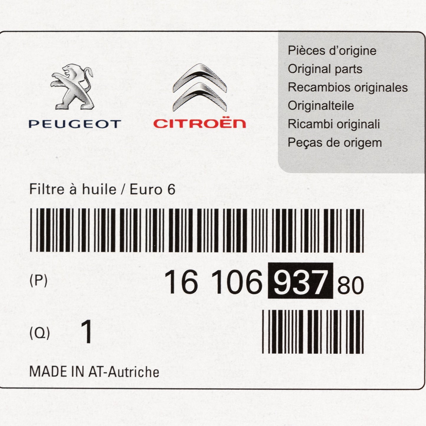 Filtr oleju PSA OE 1610693780