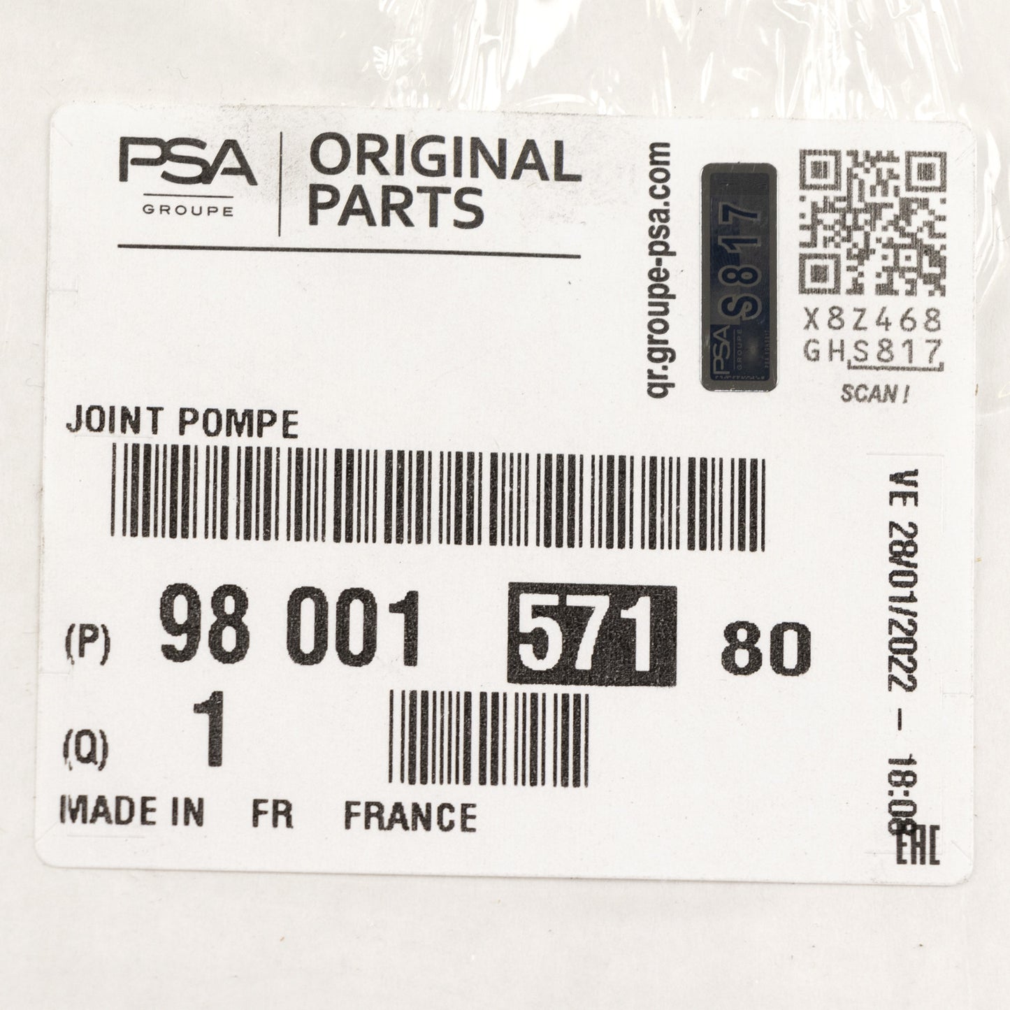 Uszczelka, pompa podciśnieniowa PSA OE 9800157180