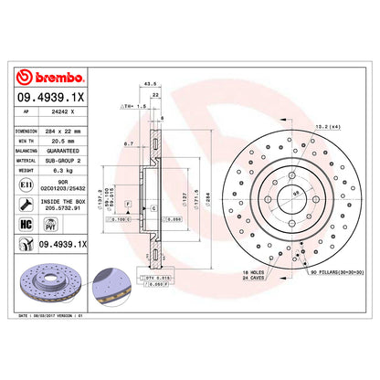 Tarcze hamulcowe przednie Powlekane wentylowane Brembo 284 Ø Xtra Line