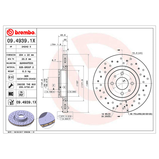 Tarcze hamulcowe przednie Powlekane wentylowane Brembo 284 Ø Xtra Line