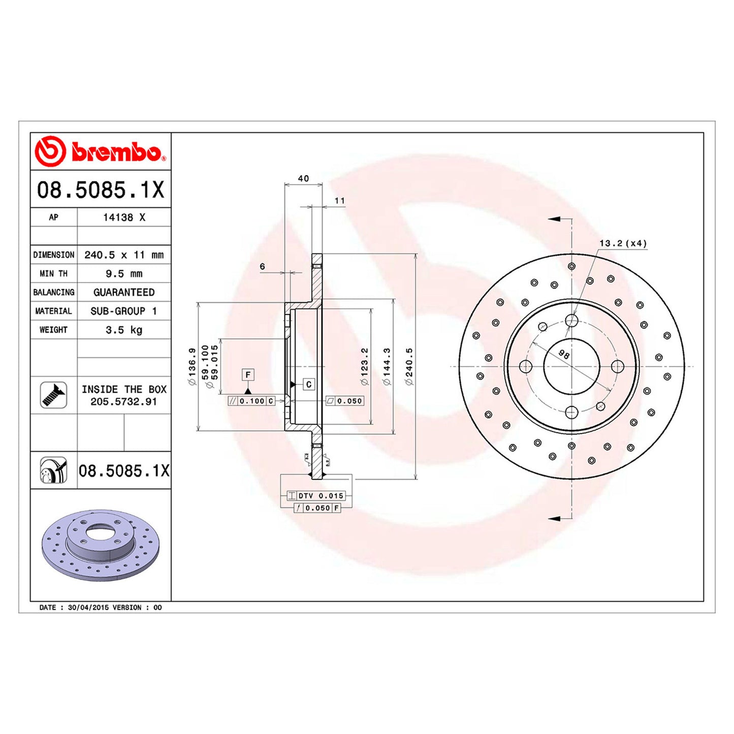 Tarcze hamulcowe przednie lub tylne powlekane 240 Ø Brembo Xtra Line