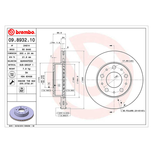 Przednia tarcza hamulcowa Brembo wentylowana 300 Ø D=24 mm