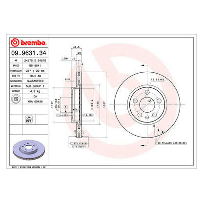 Wentylowana przednia tarcza hamulcowa Brembo 257 Ø