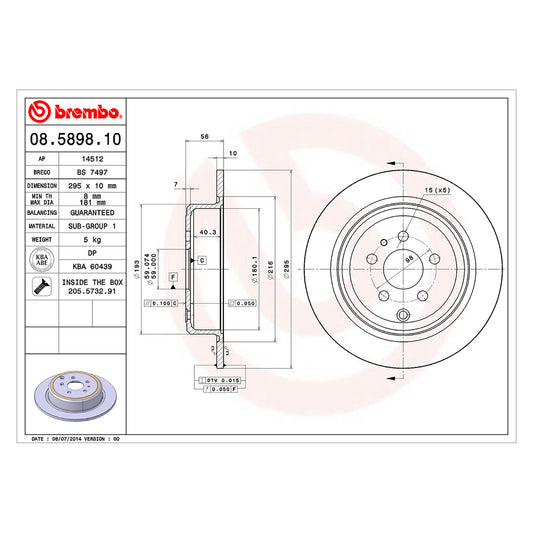 Tarcza hamulcowa tylna Brembo pełna 295 Ø mm