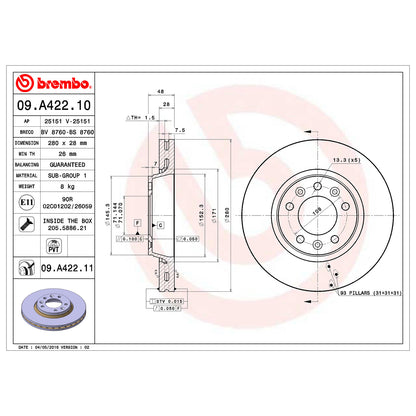 Przednia tarcza hamulcowa Brembo wentylowana 280 mm