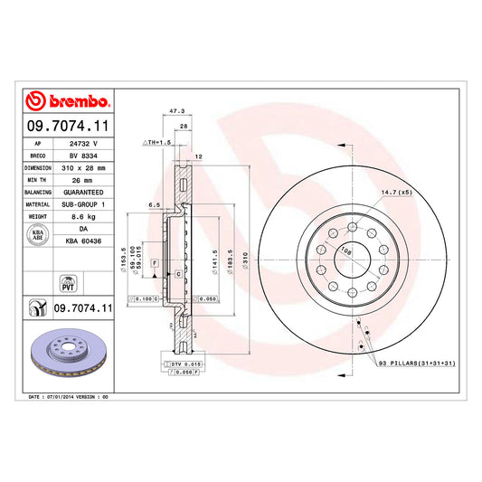 Tarcze hamulcowe wentylowane powlekane Brembo 310 Ø