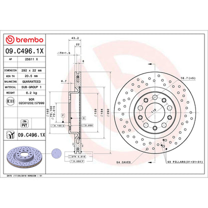 Tarcza hamulcowa Brembo XTRA-LINE tylna, powlekana, wentylowana wewnętrznie, średnica 292 mm