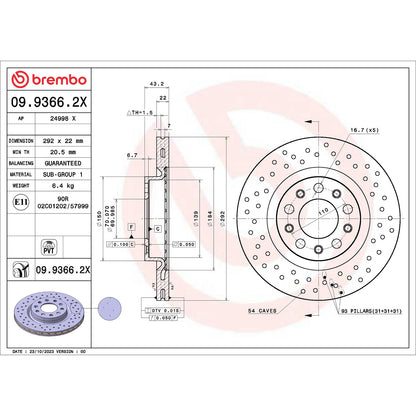 Tarcza hamulcowa Brembo XTRA-LINE tylna wentylowana wewnętrznie powlekana 292 Ø