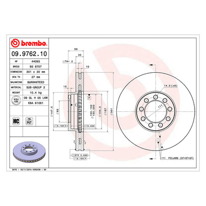 Przednia wentylowana tarcza hamulcowa 300 Ø D=30 mm Brembo