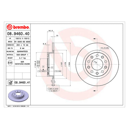 Tylna tarcza hamulcowa powlekana, pełna 264 Ø Brembo