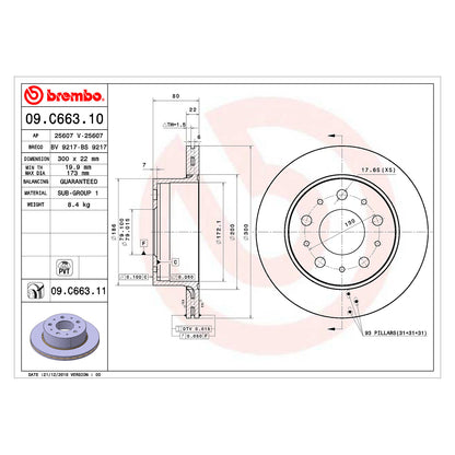 Tarcza hamulcowa tylna wentylowana powlekana Brembo 300 Ø D=22 mm