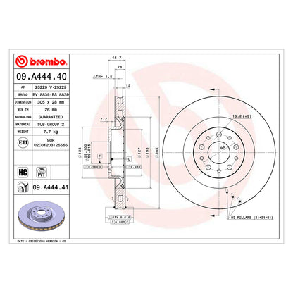Tarcze hamulcowe przednie powlekane, wentylowane wewnętrznie Brembo 305 Ø D=28  mm