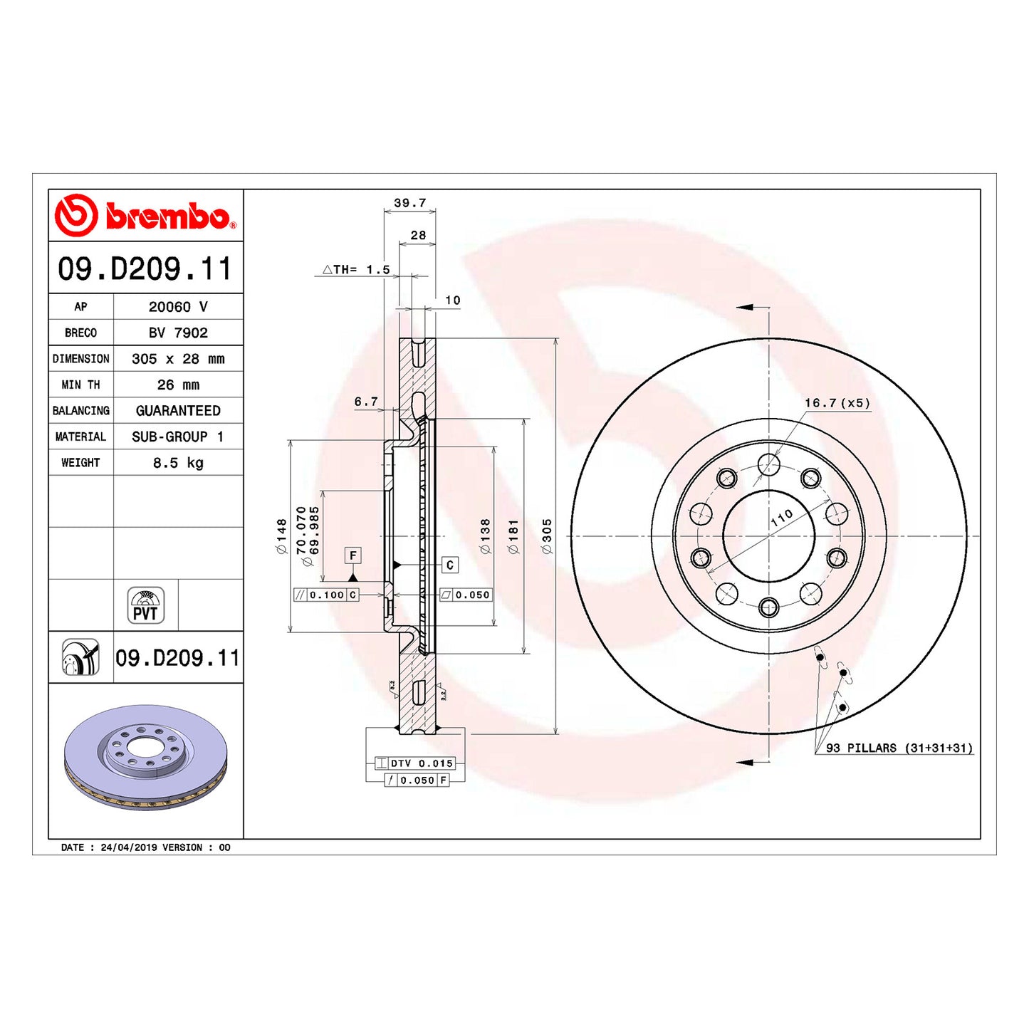Przednia tarcza hamulcowa Brembo