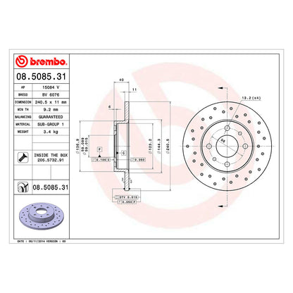 Tylna tarcza hamulcowa pełna Brembo Ø 240 mm D= 11 mm