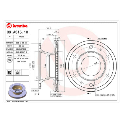 Tarcza hamulcowa 330 Ø mm wentylowana Brembo