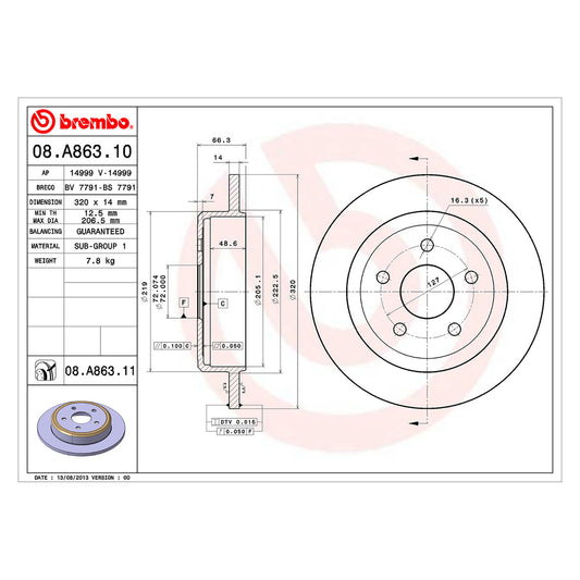 Tylna tarcza hamulcowa pełna 320 Ø mm Brembo