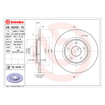 Tylna tarcza hamulcowa powlekana 328 Ø mm Brembo