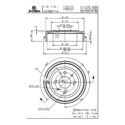 Mała tylna bęben hamulcowy 180 mm Ø