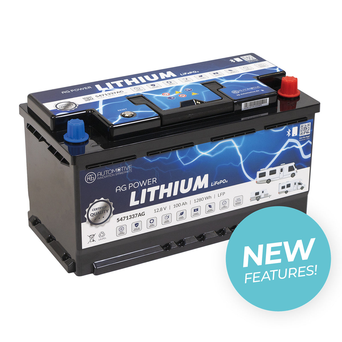 Akumulator litowy AG Automotive 100 Ah 100 A 12,8 V LiFePO4, energia 1280 Wh 5471337AG
