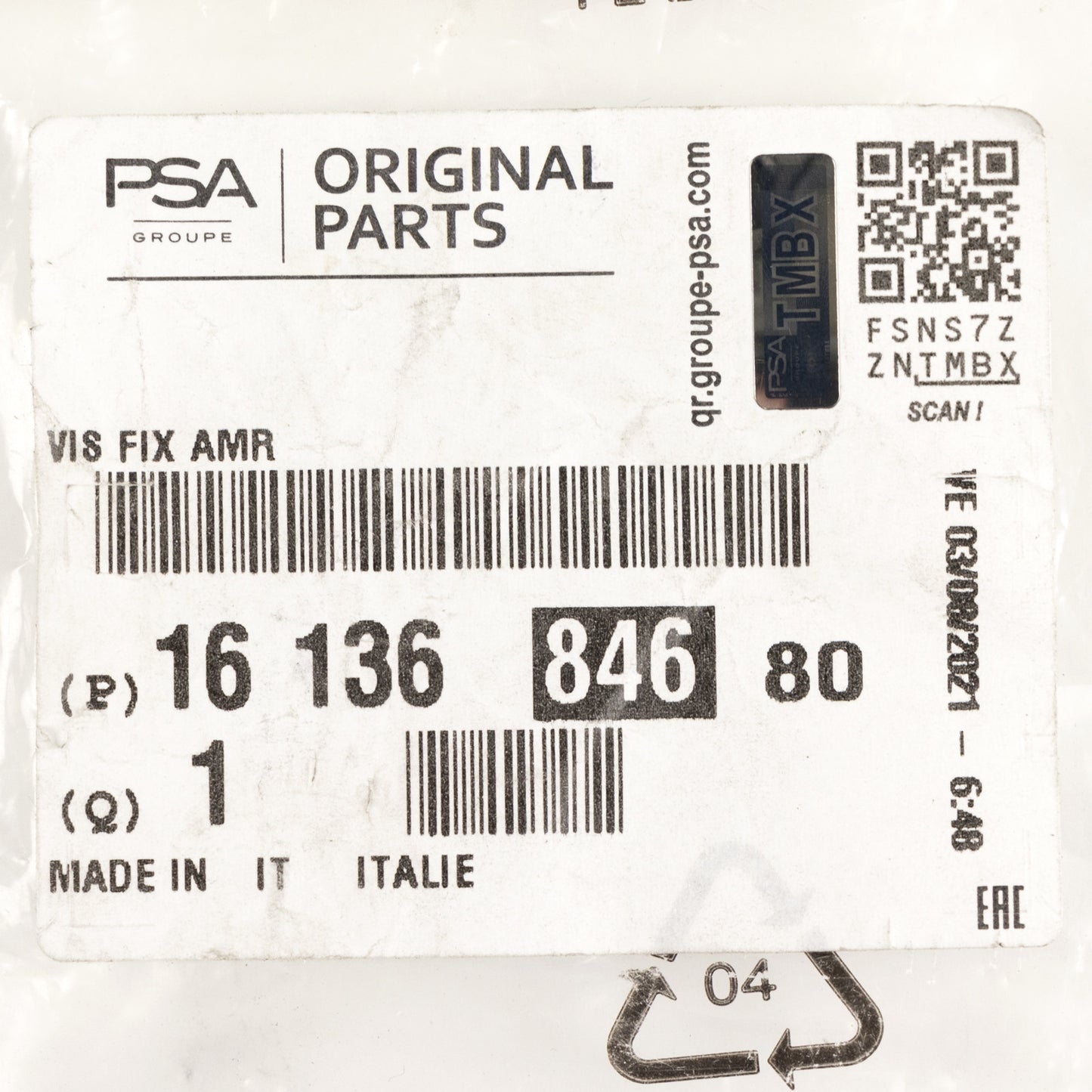 Śruba PSA OE 1613684680