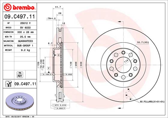 Tarcza hamulcowa przód Brembo 330mm L/P ALFA ROMEO GIULIA, STELVIO 2.0/2.2D