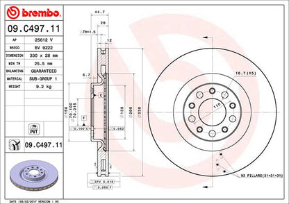 Tarcza hamulcowa przód Brembo 330mm L/P ALFA ROMEO GIULIA, STELVIO 2.0/2.2D