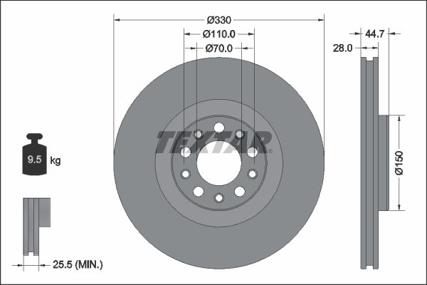 Tarcza hamulcowa przód TEXTAR 330mm L/P ALFA ROMEO GIULIA, STELVIO 2.0/2.2D