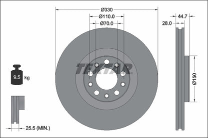 Tarcza hamulcowa przód TEXTAR 330mm L/P ALFA ROMEO GIULIA, STELVIO 2.0/2.2D