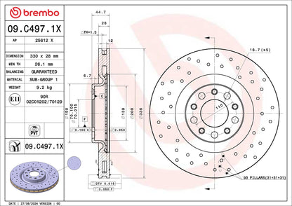 Tarcza hamulcowa przednia BREMBO Xtra Line 330mm ALFA ROMEO GIULIA, STELVIO 2.0/2.2